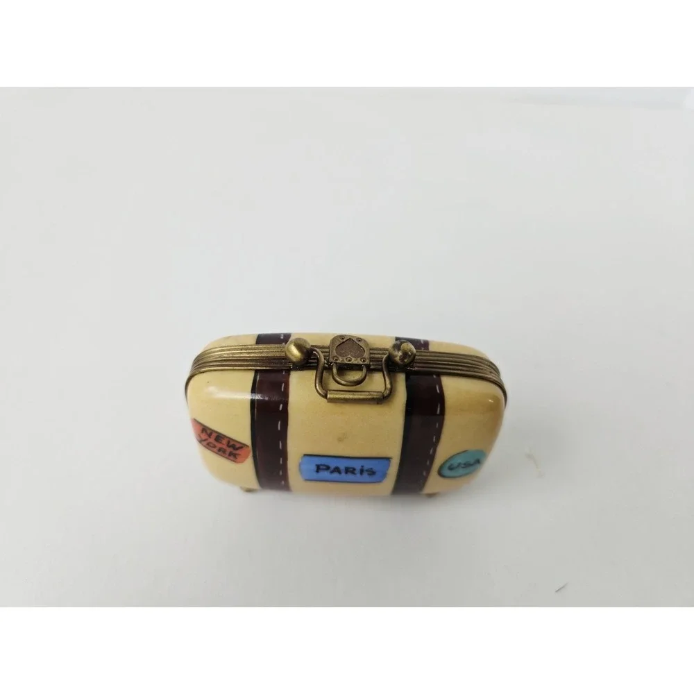 Limoges France trinket box suitcase travel bag luggage Paris New York